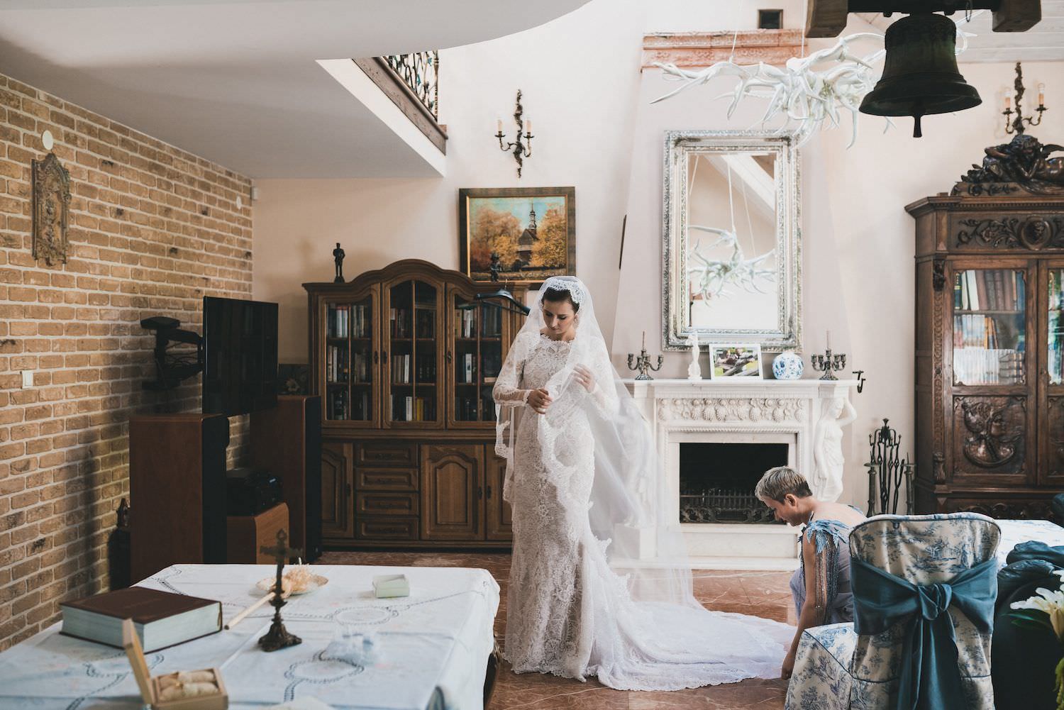 bride preparing for wedding in home