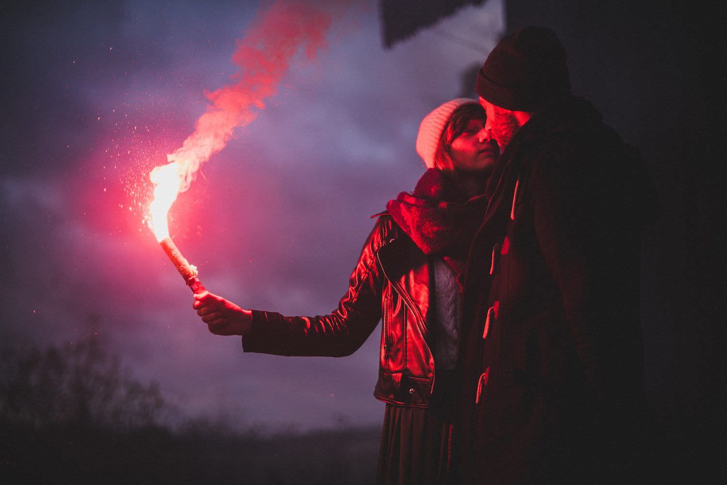 flare red black and white love dark sky